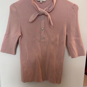 Pink Ribbed Women's Top with Bow Detail